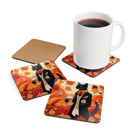 Siamese Cat at an Autumn Harvest Fair Corkwood Coaster Set