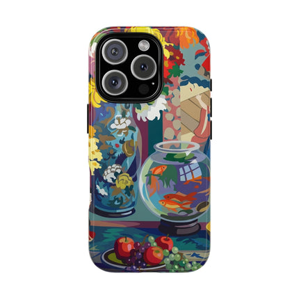 Floral Fishbowl Still Life Phone Case – Vibrant Harmony & Colorful Life