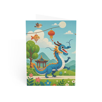 🐉🚲 The Dragon Garden Bicycle Parade Greeting Card – Whimsical Animal Adventure