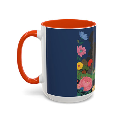 The Lady And The Crimson Moonbird Colorful Mugs – Art Deco Whimsical Garden Elegance
