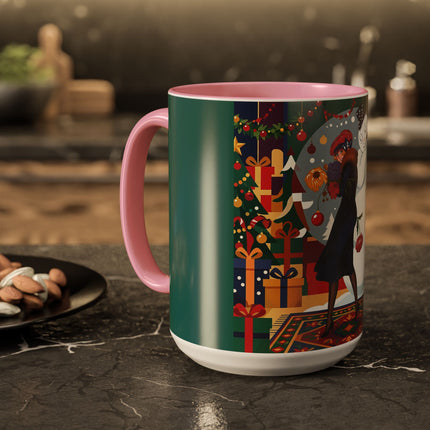 ☃️🎄 The Snowman's Christmas Companion Colorful Mug – Art Deco Holiday Fantasy
