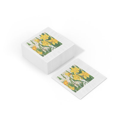 Daffodils by Tanigami Kônan White Coined Napkins – Spring Blooms & Japanese Woodblock Elegance