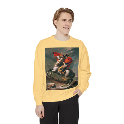 Napoleon Crossing the Alps by Jacques-Louis David Unisex Garment-Dyed Sweatshirt