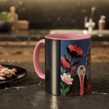 🌹🎄 The Lady Of The Candlelit Rose Tree Colorful Mug – Art Deco Christmas Garden