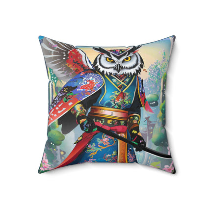 Cyberpunk Samurai Owl Spun Polyester Square Pillow