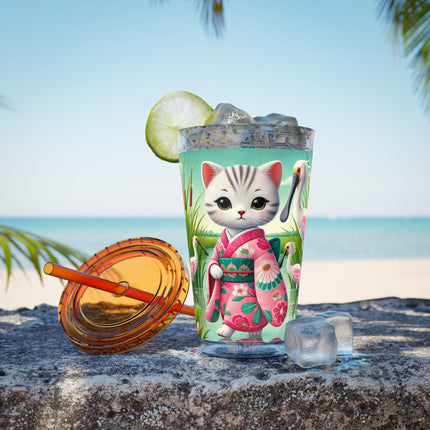 Geisha Kitten Strolls Among the Spoonbills Sunsplash Tumbler with Straw, 16oz