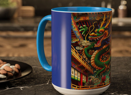 Tibetan Dragon Over Kabuki Duel Colorful Mugs (11oz, 15oz)