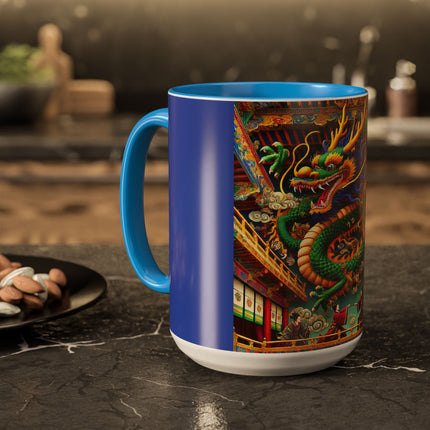 Tibetan Dragon Over Kabuki Duel Colorful Mugs (11oz, 15oz)