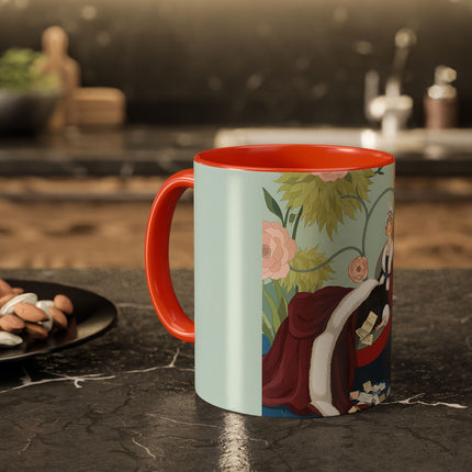 The Lady Of The Scarlet Chaise Colorful Mugs – Art Deco Romantic Elegance