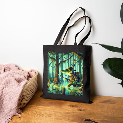 The Swamp Stalker Cotton Canvas Tote Bag – Stealthy Predator & Misty Mystery