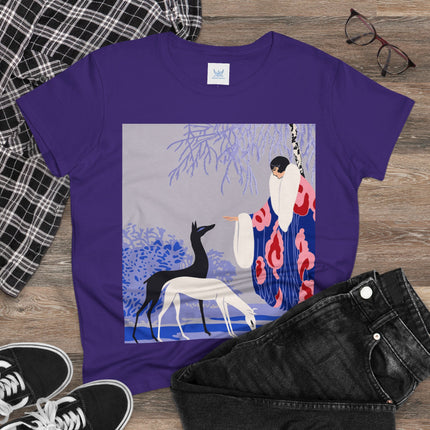 🦌🌸 The Lady Of The Graceful Deer Cotton Tee – Art Deco Garden Elegance