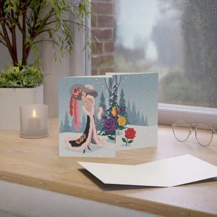 🌹❄️ The Lady Of The Snowy Rose Greeting Card – Art Deco Holiday Elegance