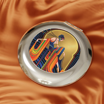 Art Deco Muse Compact Mirror – Elegant Poise & Golden Radiance