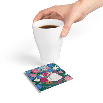 💎🌸 The Lady Of The Jeweled Garden Ceramic Coaster – Art Deco Floral Elegance