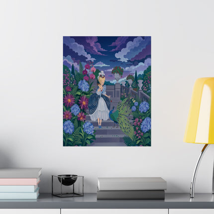 🦚🌙 The Lady Of The Midnight Peacock Garden Matte Vertical Poster – Art Deco Floral Elegance