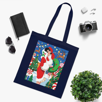 🍬🎄 The Lady Of The Peppermint Christmas Garden Cotton Tote Bag – Art Deco Holiday Fantasy