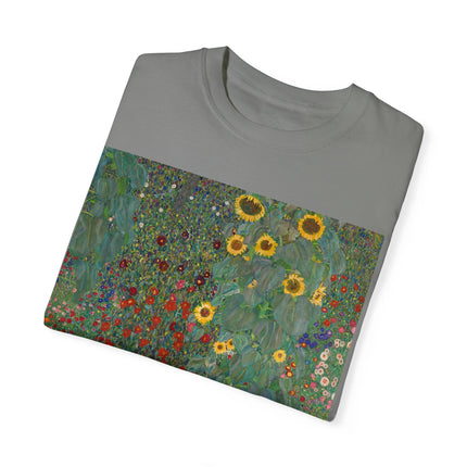 Farm Garden with Sunflowers by Gustav Klimt Unisex Garment-Dyed T-shirt