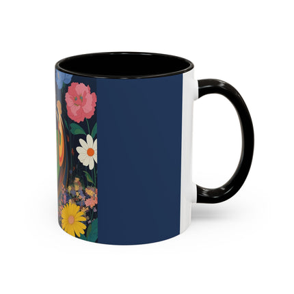 The Lady And The Crimson Moonbird Colorful Mugs – Art Deco Whimsical Garden Elegance