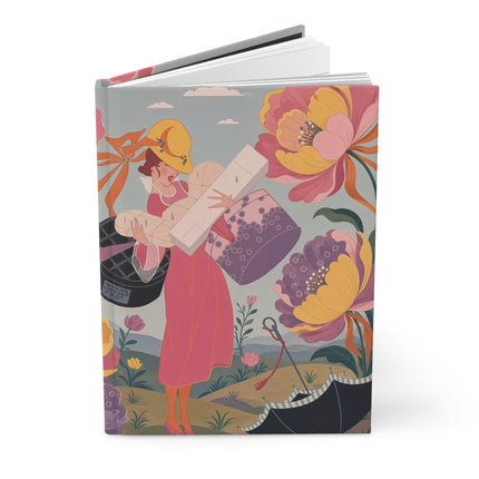 🌸☂️ The Lady Of The Flower Garden Excursion Hardcover Journal – Art Deco Springtime Whimsy