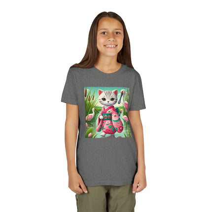 Geisha Kitten Strolls Among the Spoonbills Youth Short Sleeve Tee