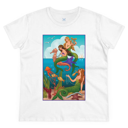 Three Mermaids with Strings of Pearls by Carlo Chiostri Women's Midweight Cotton Tee
