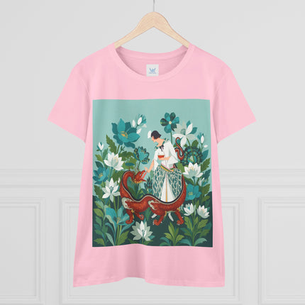 🐉🌿 The Dragon Keeper Cotton Tee – Art Deco Floral Fantasy