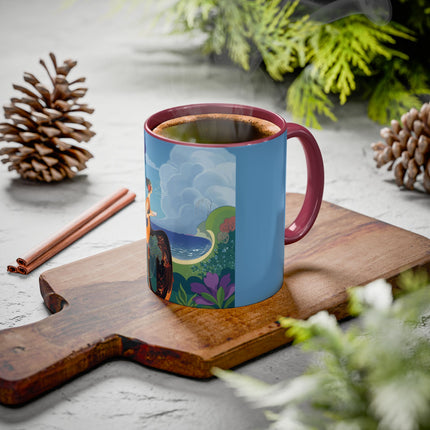 The Lady And The Sea Breeze Colorful Mugs – Art Deco Coastal Serenity