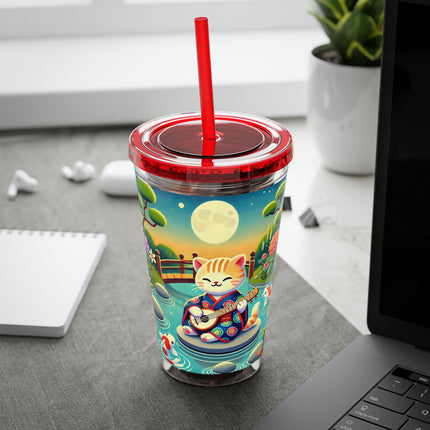 Melodic Kitten by the Koi Pond Sunsplash Tumbler with Straw, 16oz