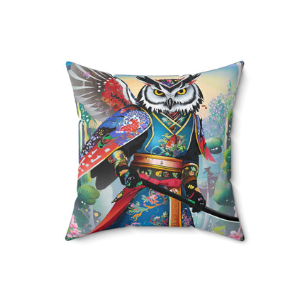 Cyberpunk Samurai Owl Spun Polyester Square Pillow