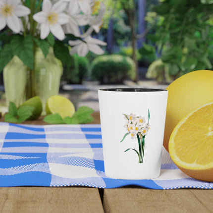 Chinese Sacred Lily botanical illustration by Pierre-Joseph Redouté Ceramic Shot Glass
