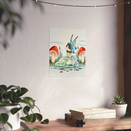 🧚🍄 The Lady Of The Enchanted Mushroom Garden Matte Vertical Poster – Art Deco Fairy Fantasy