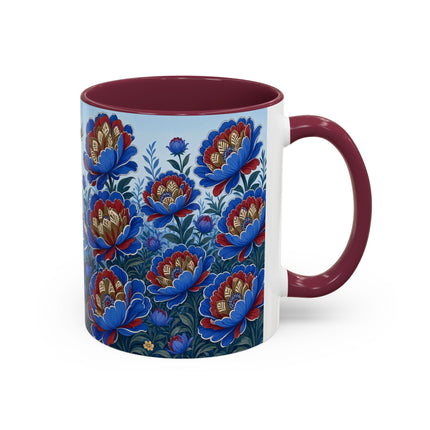💙🌺 The Sapphire Blossom Garden Dancer Colorful Mug – Art Deco Fashion Fantasy