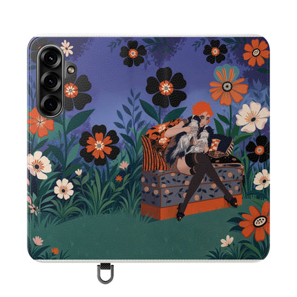 🌺🐈 The Lady Of The Midnight Garden Cat Flip Case – Art Deco Floral Fantasy