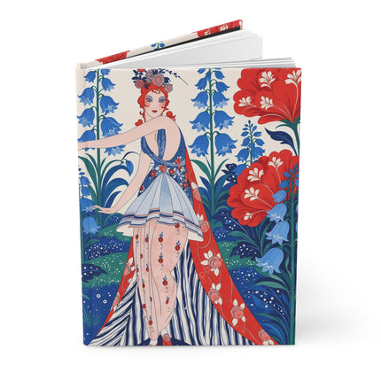 🌺💙 The Lady Of The Scarlet Bluebell Garden Hardcover Journal – Art Deco Floral Fashion Fantasy