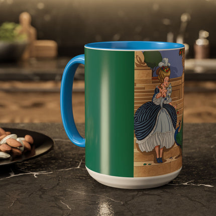 The Peacock's Admiration Colorful Mug (11oz, 15oz) – Rococo Elegance, Peacock Beauty & Garden Charm