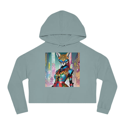Cyber Cat Glamour Cropped Hooded Sweatshirt