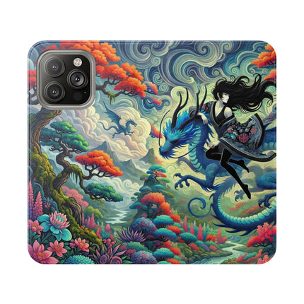 Mystic Guardian of the Sky Flip Case – Warrior Fairy & Turquoise Dragon