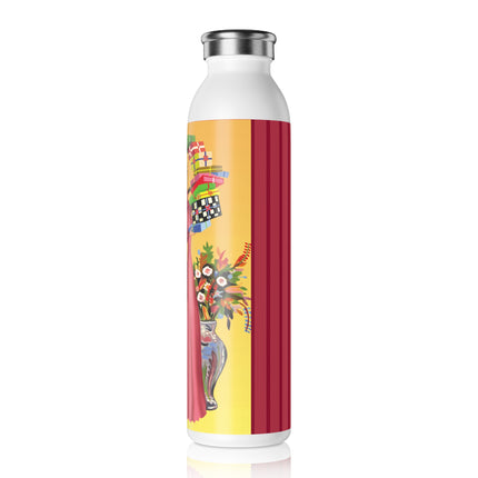 Elegant Holiday Woman with Gifts Slim Water Bottle