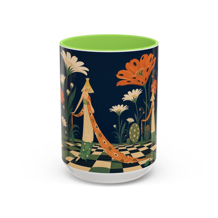 🌼🧡 The Midnight Floral Masquerade Colorful Mug – Art Deco Fashion Fantasy