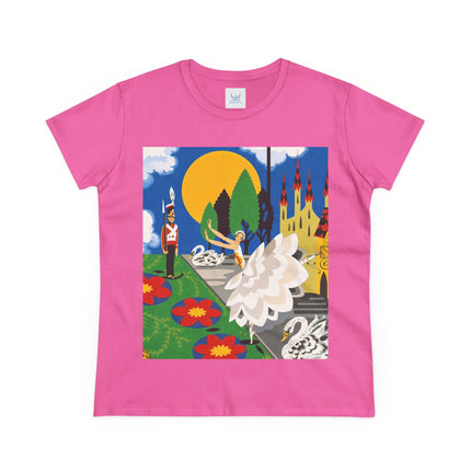 🦢🏰 The Enchanted Swan Ballet Cotton Tee – Art Deco Fairytale Whimsy