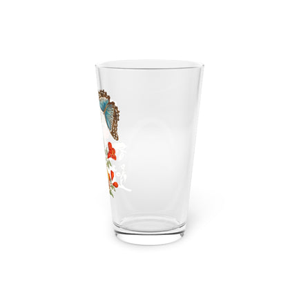 Blue Butterflies and Pomegranate Glass, 16oz