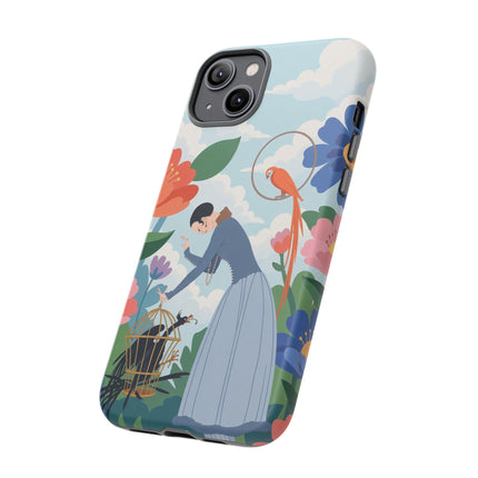 🦜🌺 The Lady Of The Garden Aviary Phone Case – Art Deco Floral Whimsy