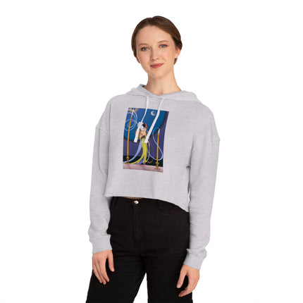 Smoke and Secrets: A Glamorous Encounter in Prohibition Era Women’s Cropped Hooded Sweatshirt