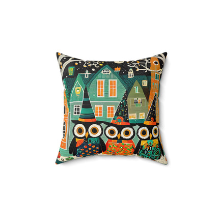 Night of the Trick-or-Treating Owlets Spun Polyester Square Pillow