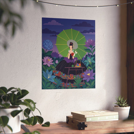 🪷🧶 The Lady Of The Lotus Knitting Circle Matte Vertical Poster – Art Deco Floral Whimsy