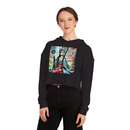 Cyberpunk Geisha Cropped Hooded Sweatshirt