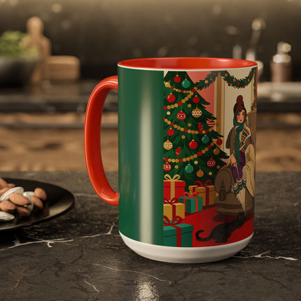 🖤🔥 The Lady Of The Christmas Hearth Colorful Mug – Art Deco Holiday Elegance