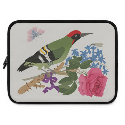 🐦🌹 Woodpecker & Rose Laptop Sleeve – Charming Beauty & Refined Simplicity