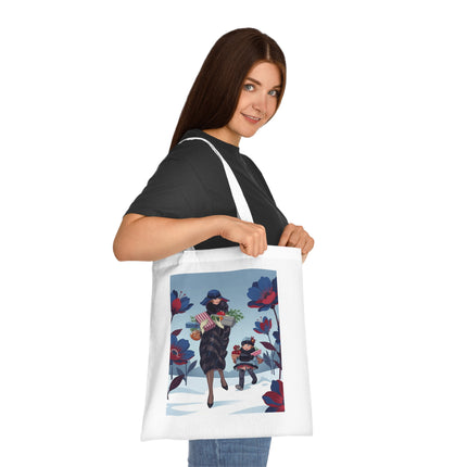 🎁🌺 The Christmas Gift Garden Stroll Cotton Tote Bag – Art Deco Holiday Elegance