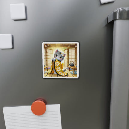 Playful Kitten in the Tea Room Die-Cut Magnets (5 Sizes)
